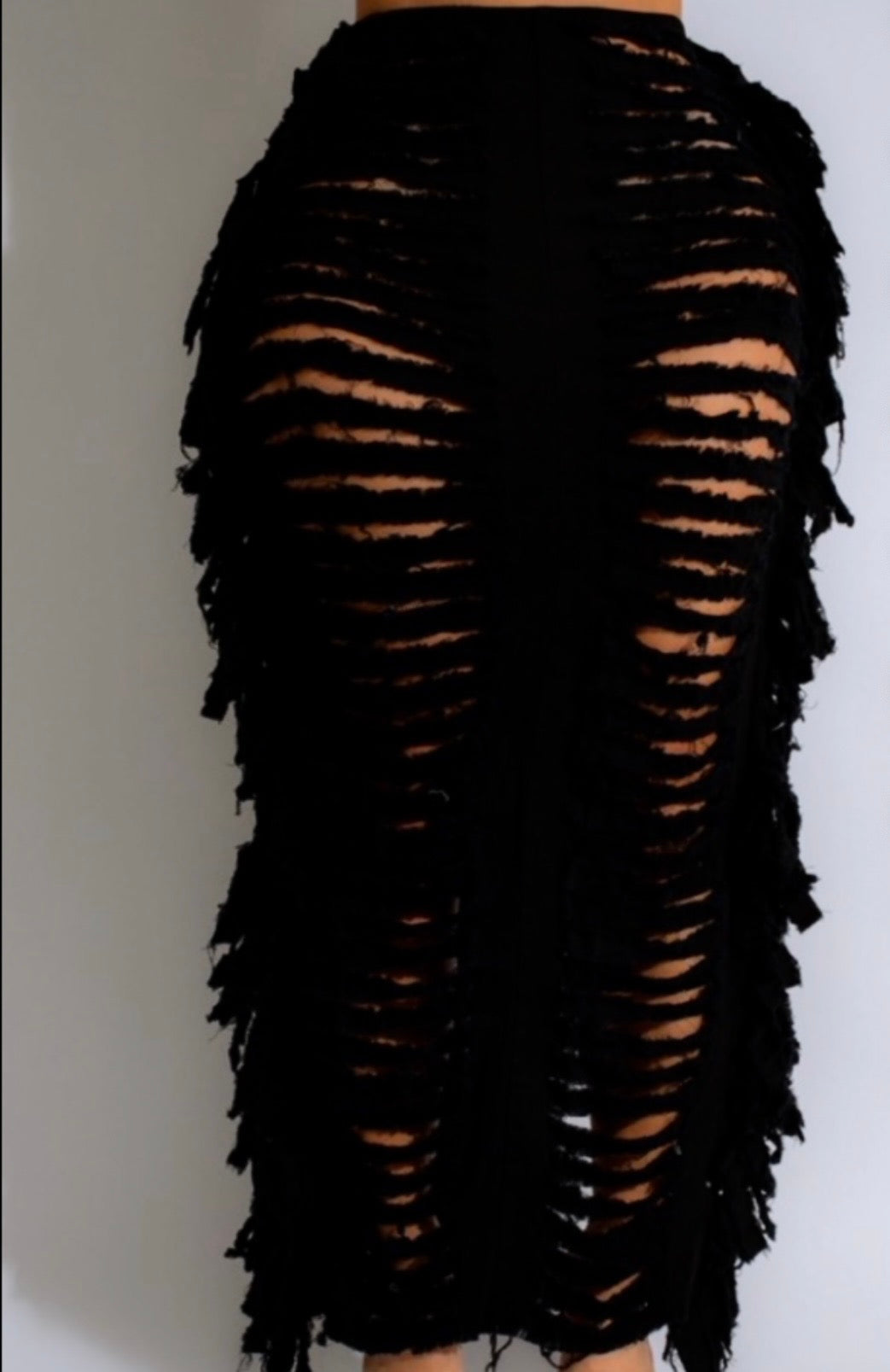 Long Demin Distressed Skirt
